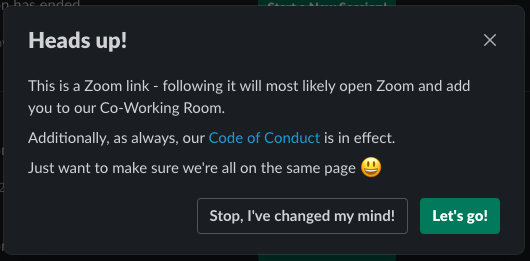 Screenshot of coworking message in Slack